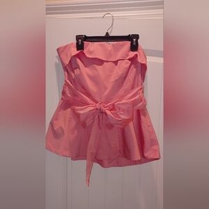 New York & Company Pink Strapless Peplum Top With Tie Front
